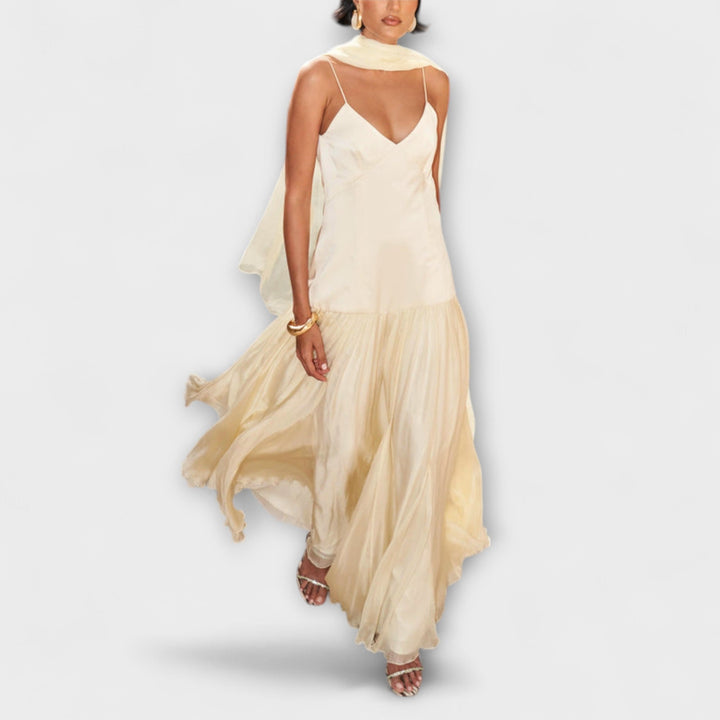 Solene - Cremefarbenes fliessendes Maxikleid