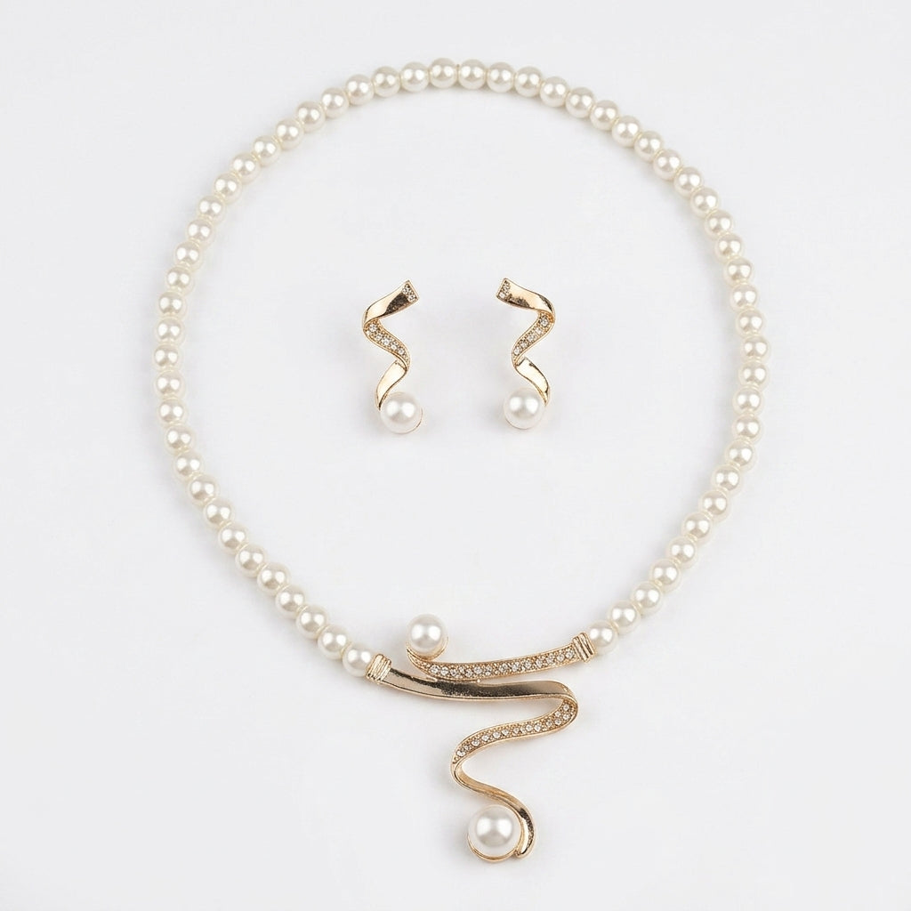 Gold Drop Earrings with Pearl and Serpentine Swirl