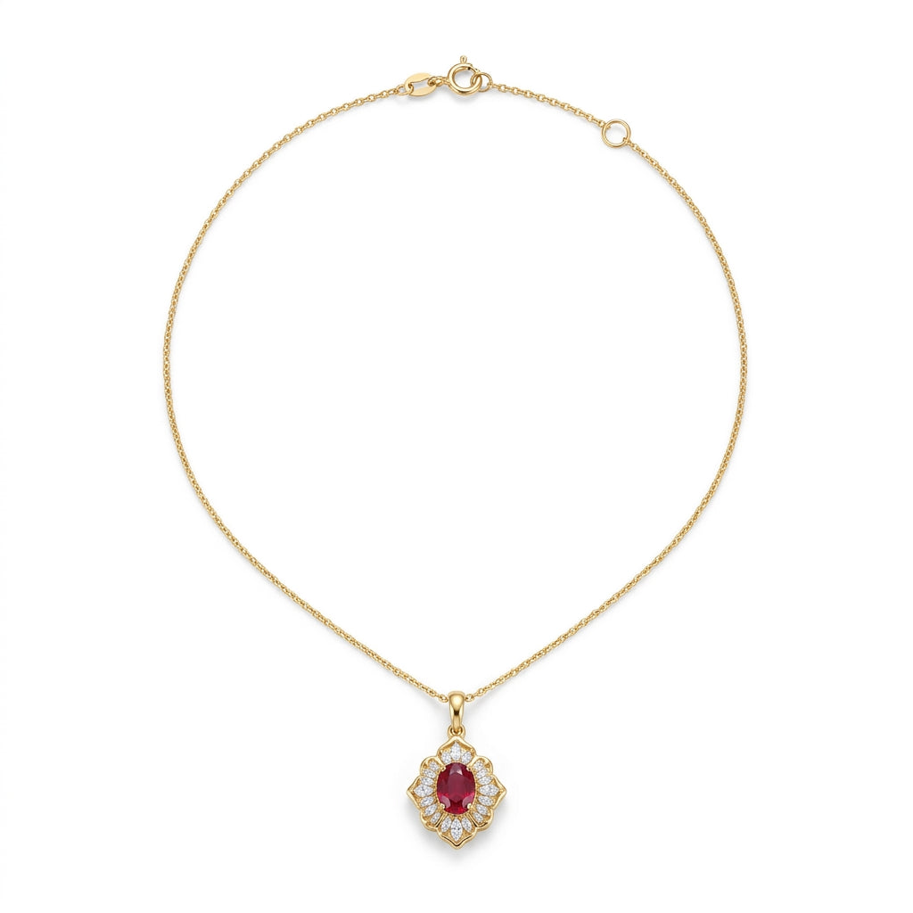 Gold Necklace Órlaith with Ruby Blossom