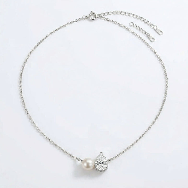Silver Necklace Méabh with Pearl and Zirconia Teardrop
