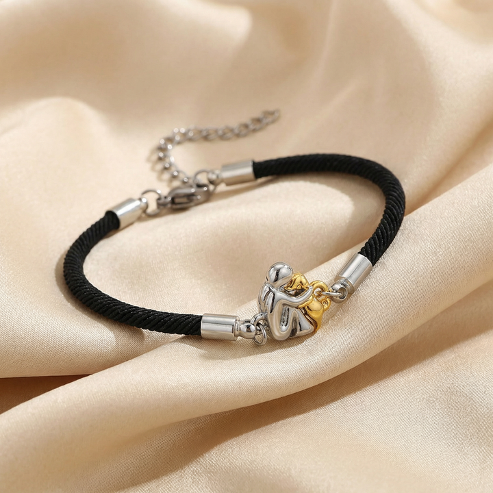 Black Cord Bracelet Sorcha with Person and Dog Charm