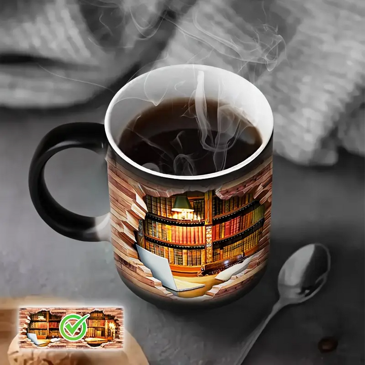 Verzaubernde Bücherregal Wärmeempfindliche Keramiktasse