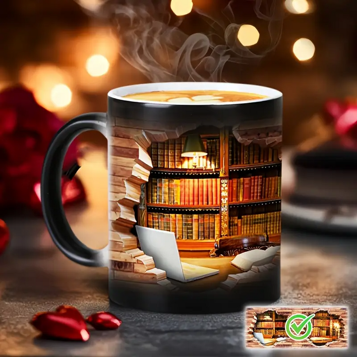 Verzaubernde Bücherregal Wärmeempfindliche Keramiktasse