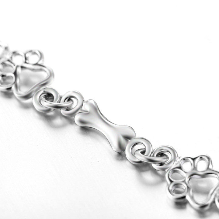 Limited Edition Pure Silver Dog Paw and Bone Charms Bracelet