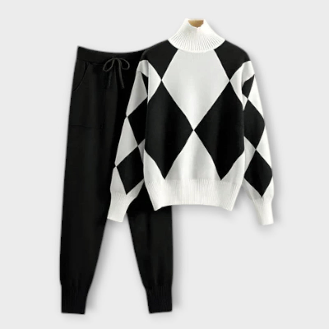 Laura - Khakifarbenes Set mit Raute-Pullover