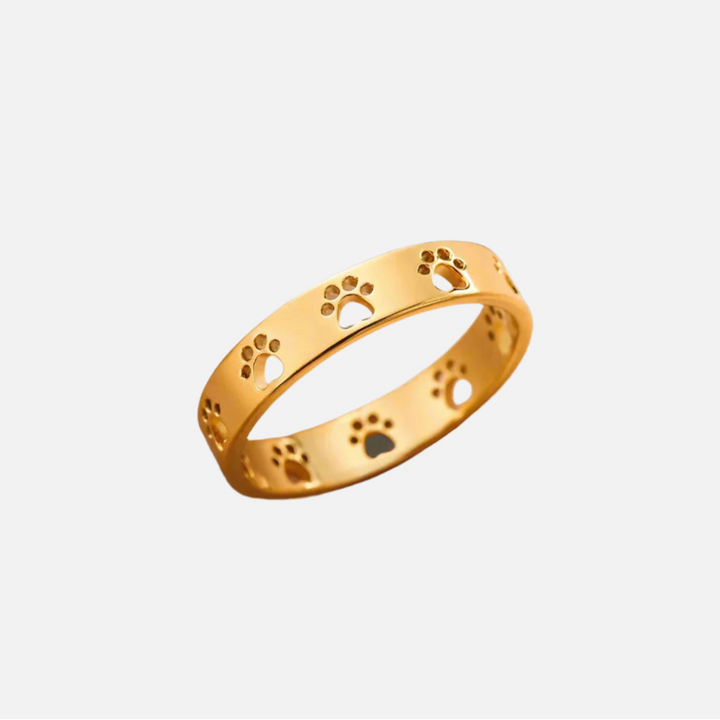 Gold Stainless Steel Ring with Paw Print Motif