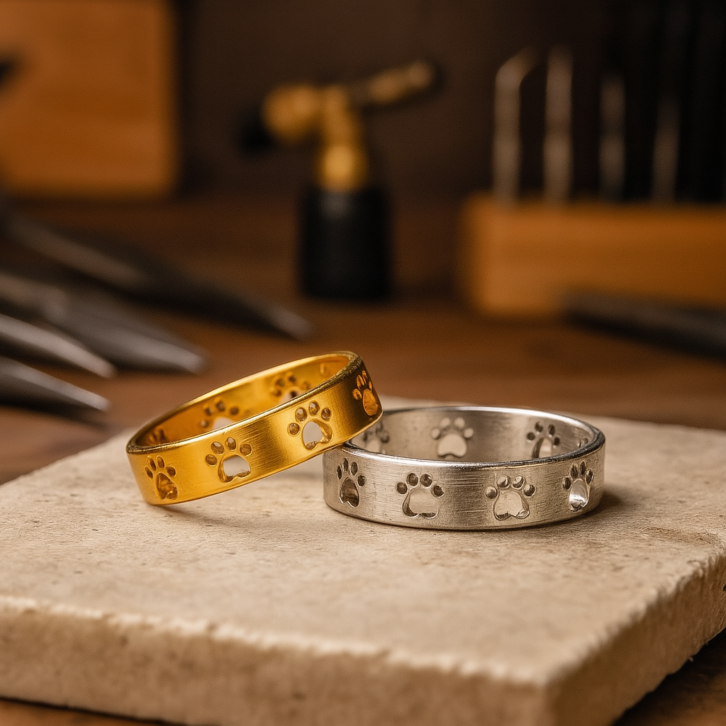 Gold Stainless Steel Ring with Paw Print Motif