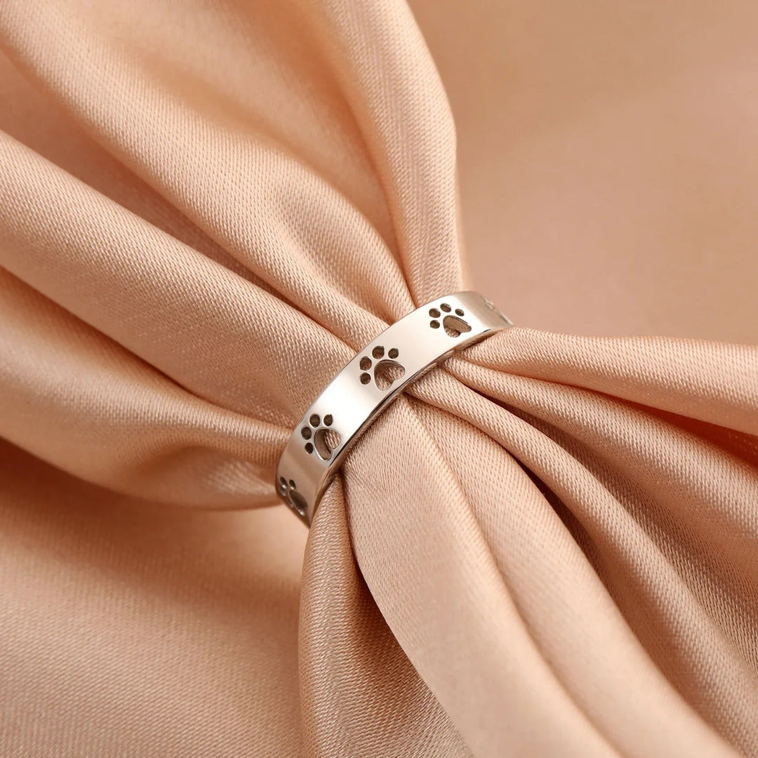 Gold Stainless Steel Ring with Paw Print Motif