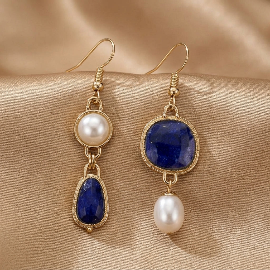 Gold Drop Earrings Fionnuala with Lapis and Pearl