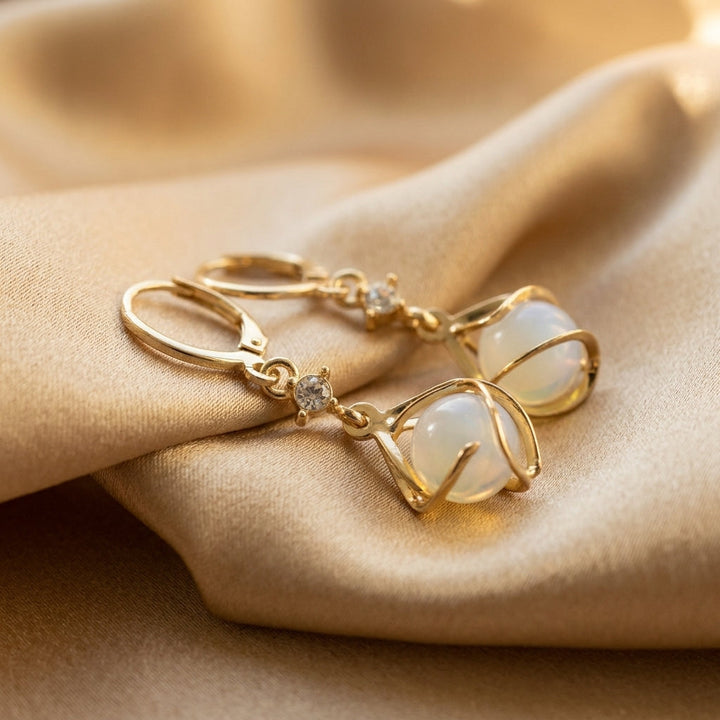 Gold Drop Earrings Kinsale with White Opal