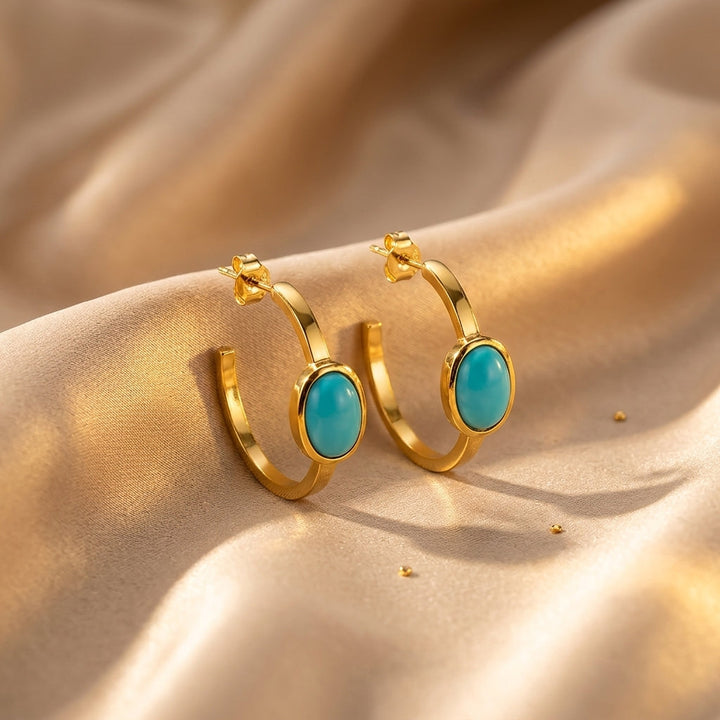 Gold Hoop Earrings Áine with Turquoise