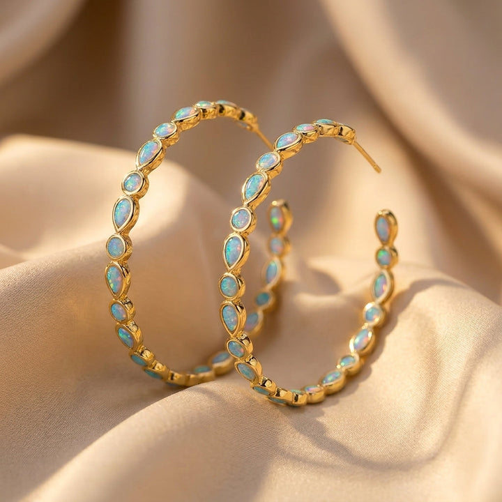 Gold Hoop Earrings Áine with Opals
