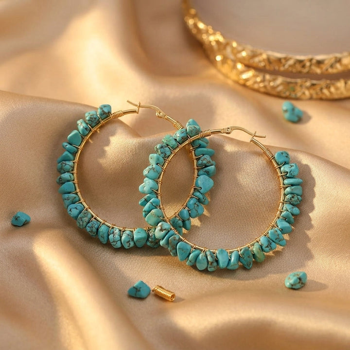 Gold Hoop Earrings Aoibhinn with Turquoise Stones
