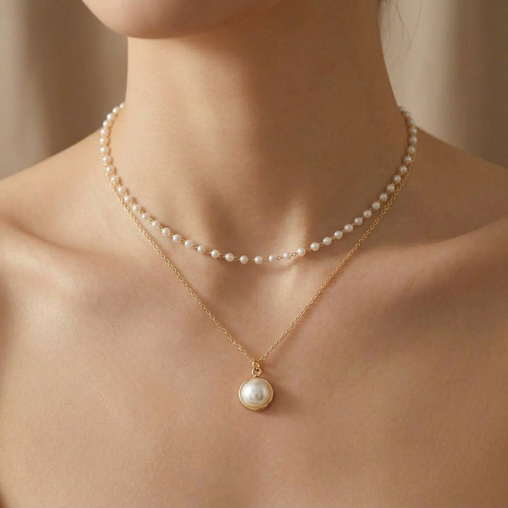 Gold Pearl Necklace Siobhán with Coin Pendant