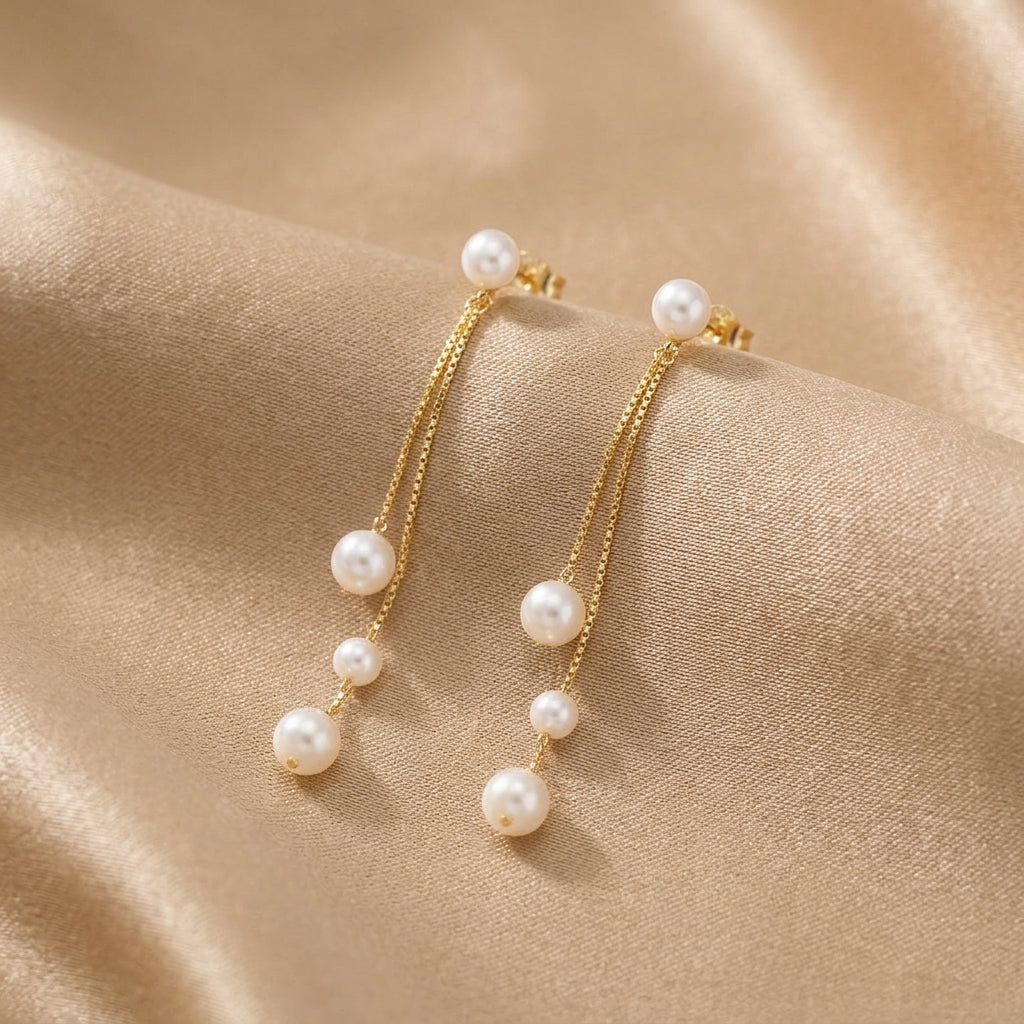 Gold Drop Earrings Cong with Pearls