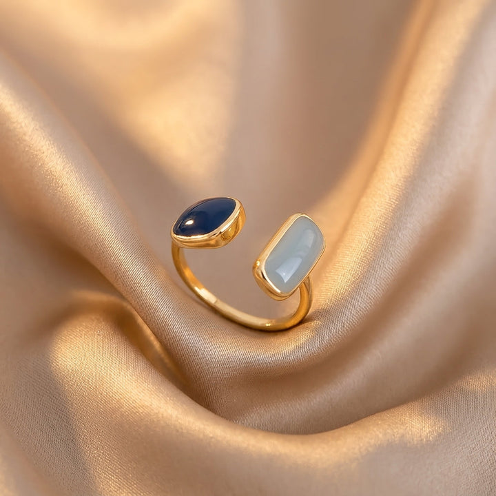 Gold Open Ring Dervla with Lapis and Moonstone