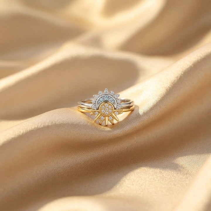 Gold & Silver Ring Set Aoife with Sun & Moon Motif