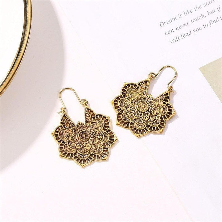 Gold Drop Earrings Adare with Lotus Mandala