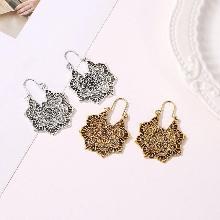 Gold Drop Earrings Adare with Lotus Mandala