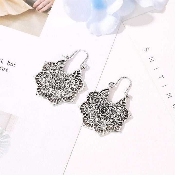 Gold Drop Earrings Adare with Lotus Mandala