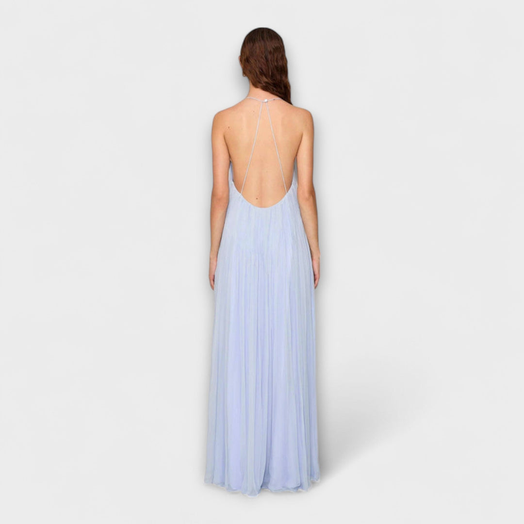 Hydrangea - Hellblaues Maxikleid mit V-Ausschnitt