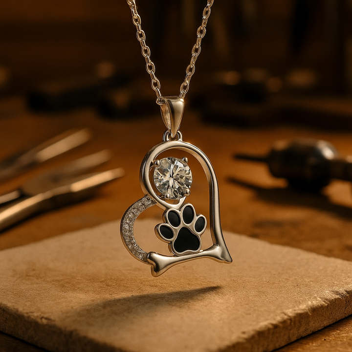 Silver Necklace Dervla with Paw Print and Bone