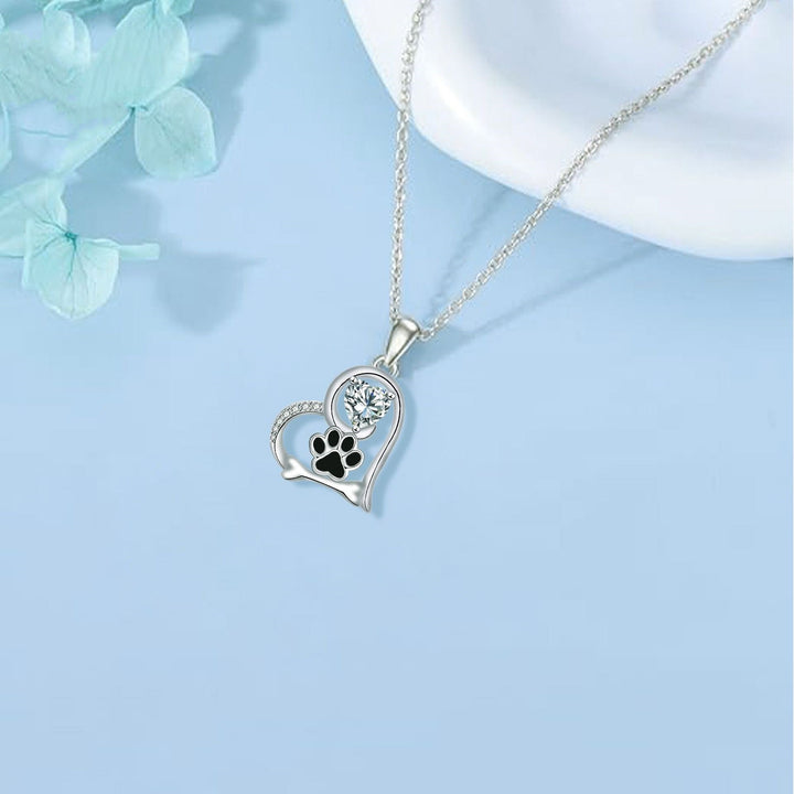 Silver Necklace Dervla with Paw Print and Bone