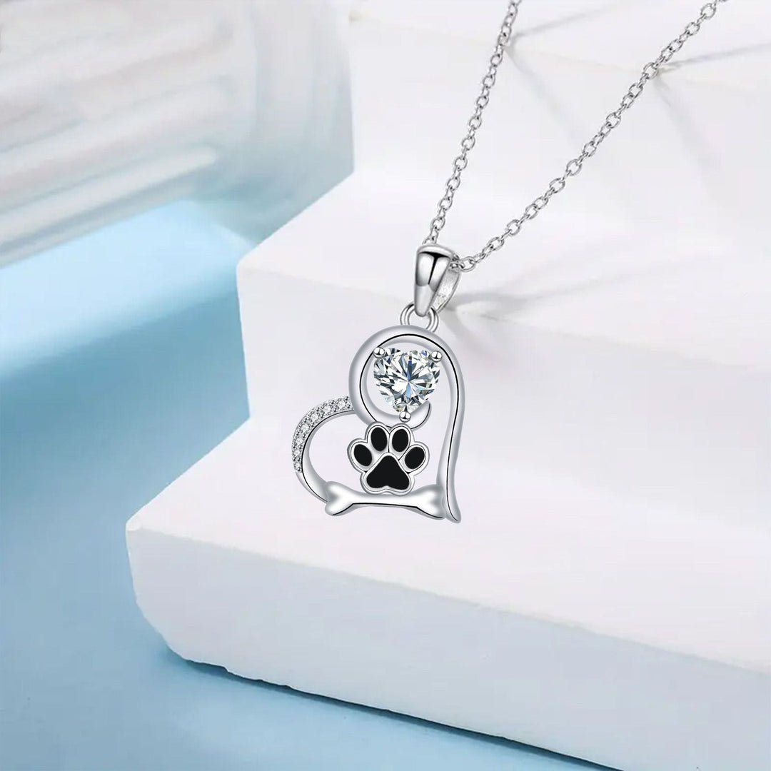 Silver Necklace Dervla with Paw Print and Bone