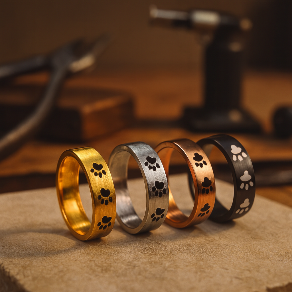Stainless Steel Ring Emer with Paw Print Motif