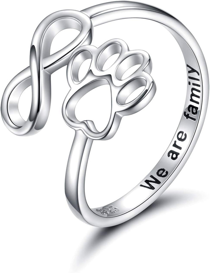 Sterling Silver Adjustable Ring Emer with Paw and Heart