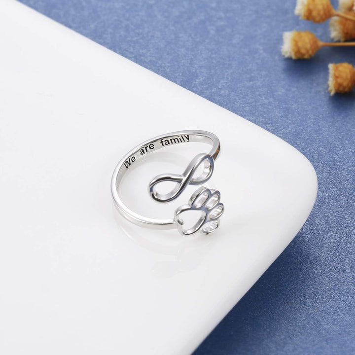 Sterling Silver Adjustable Ring Emer with Paw and Heart
