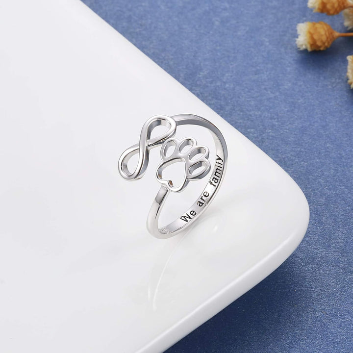 Sterling Silver Adjustable Ring Emer with Paw and Heart