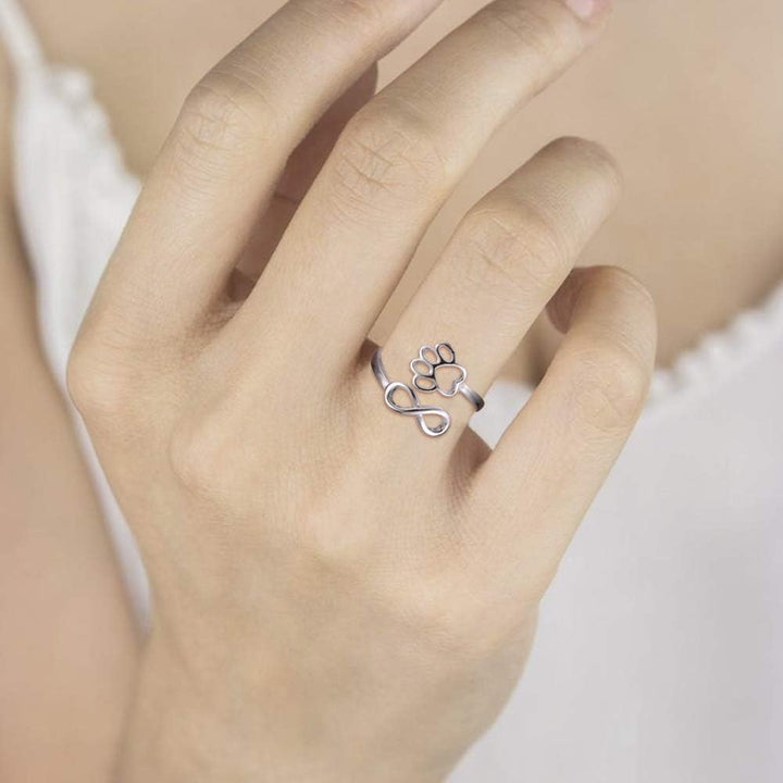 Sterling Silver Adjustable Ring Emer with Paw and Heart