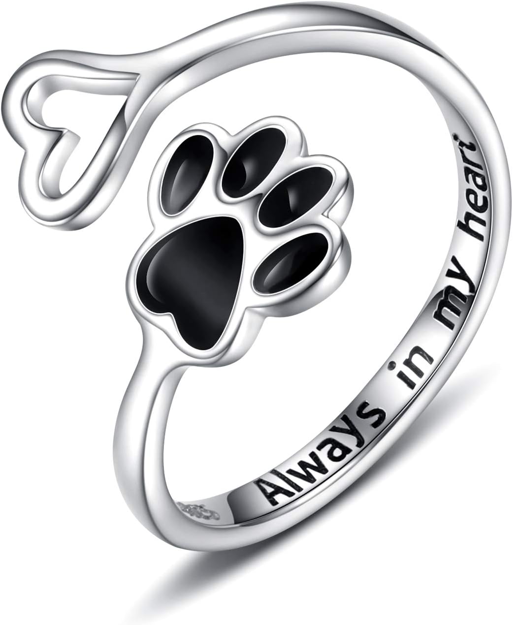 Sterling Silver Adjustable Ring Emer with Paw and Heart