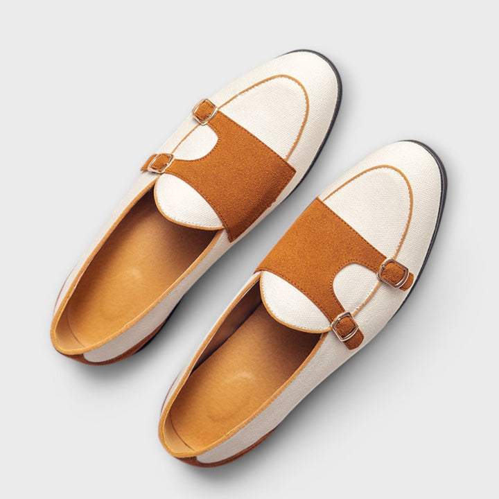 Margarete - Zweifarbige Slipper mit Riemen