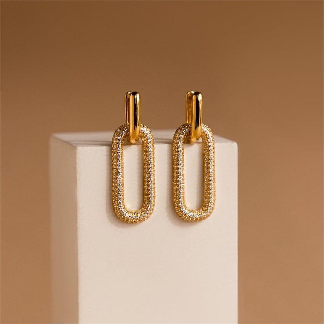 Gold Drop Earrings Niamh with Crystal Pavé