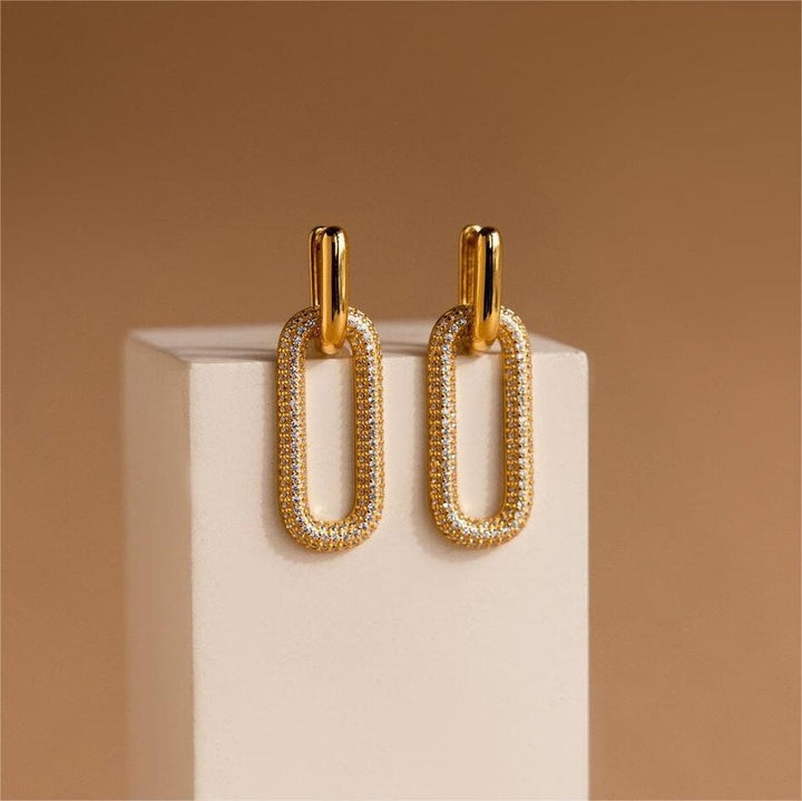 Gold Drop Earrings Niamh with Crystal Pavé