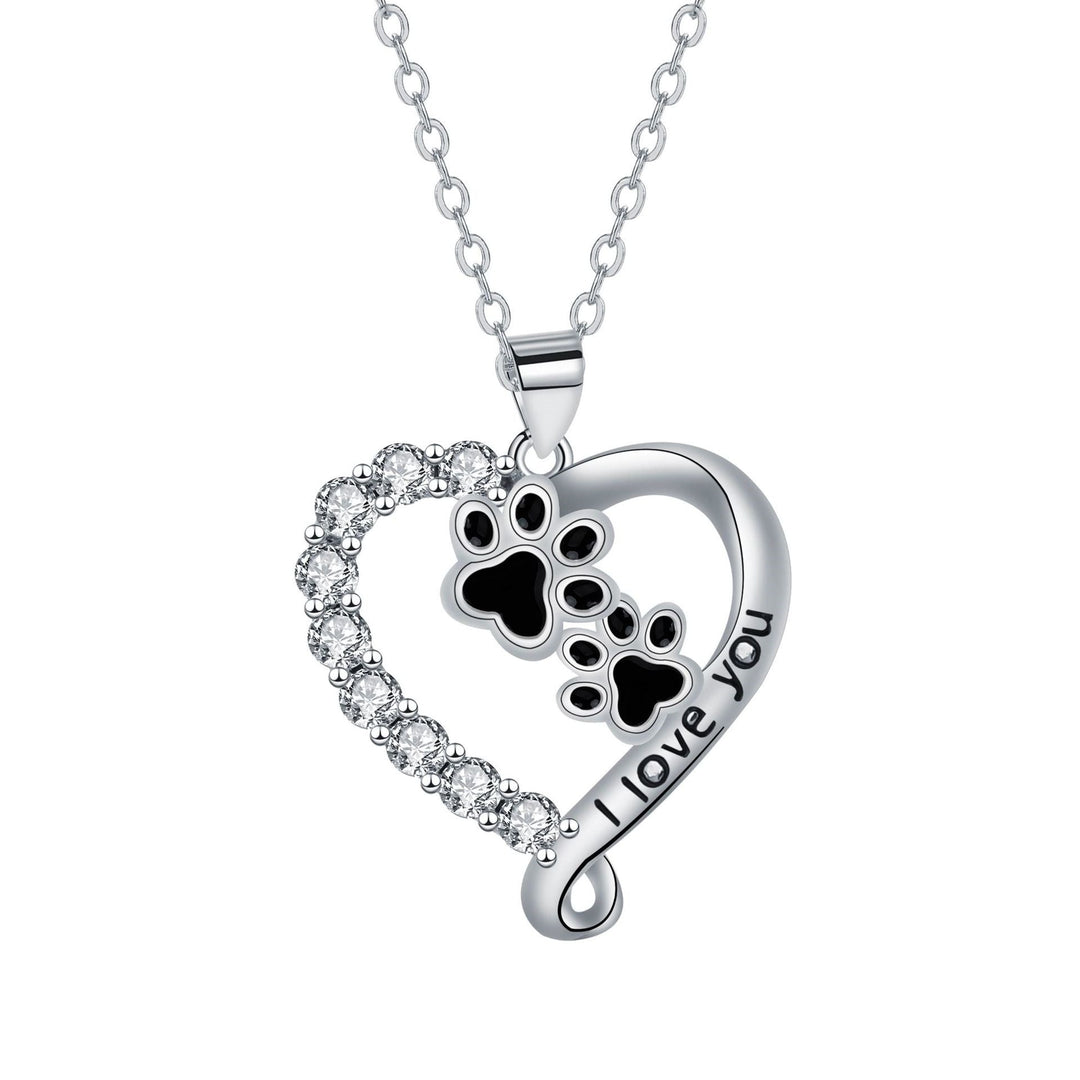 Silver Necklace Aislinn with Paw Prints and Zirconia