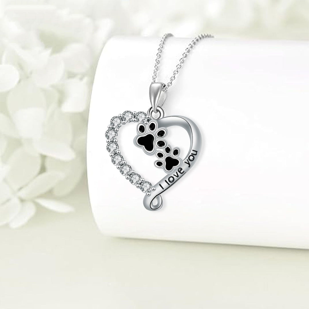 Silver Necklace Aislinn with Paw Prints and Zirconia