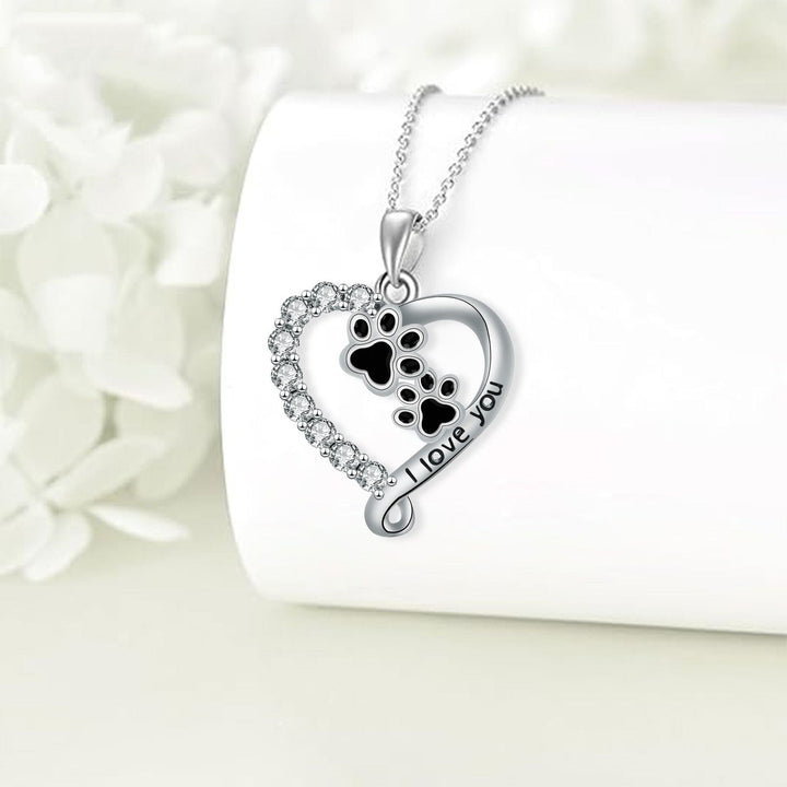 Silver Necklace Aislinn with Paw Prints and Zirconia