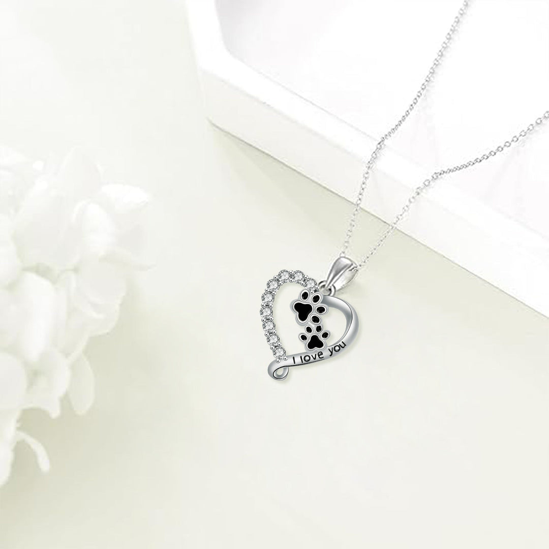 Silver Necklace Aislinn with Paw Prints and Zirconia