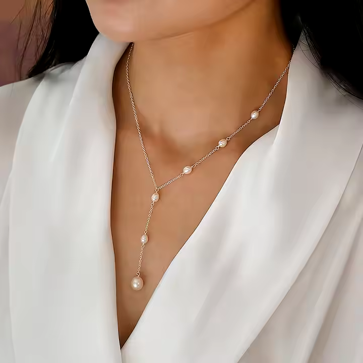 Gold Pearl Necklace Fiadh with Y-Drop
