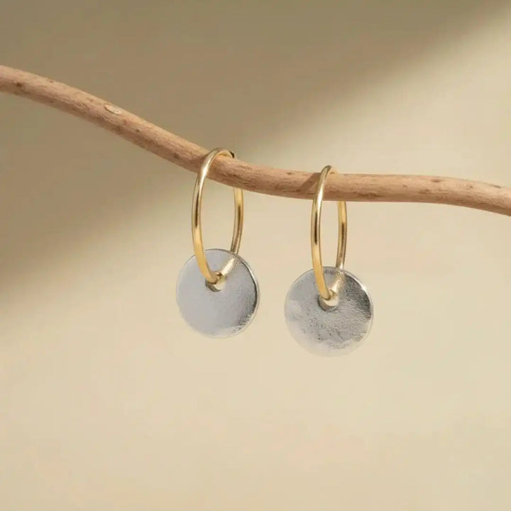 Gold & Silver Hoop Earrings Cong with Disc Charm