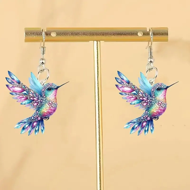 Silver Drop Earrings Emer with Hummingbird