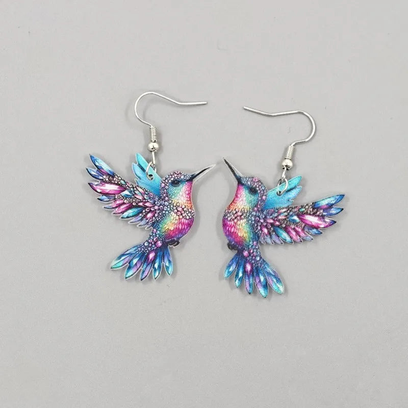Silver Drop Earrings Emer with Hummingbird