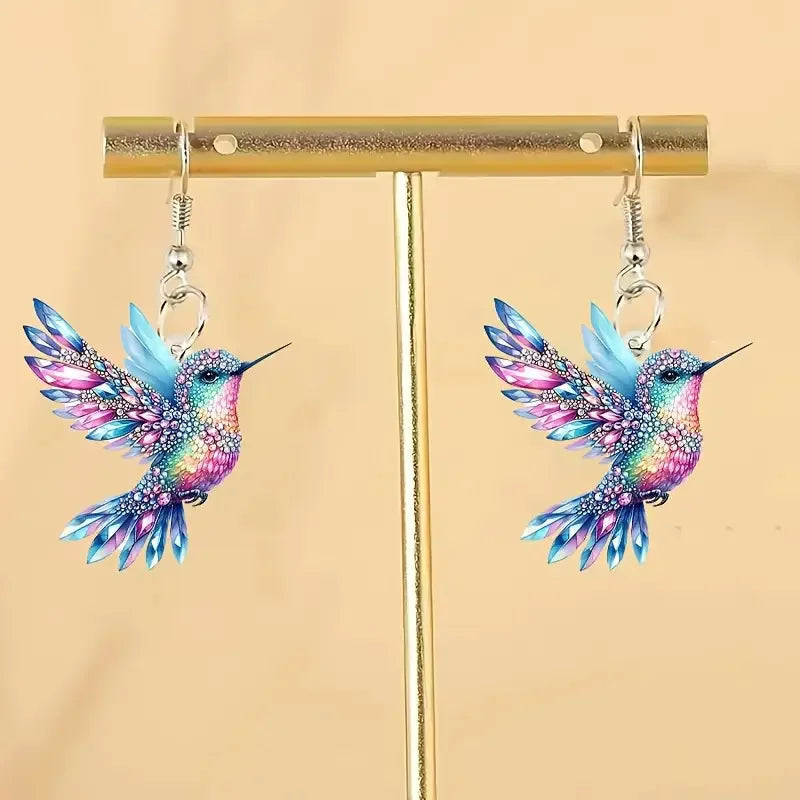 Silver Drop Earrings Emer with Hummingbird