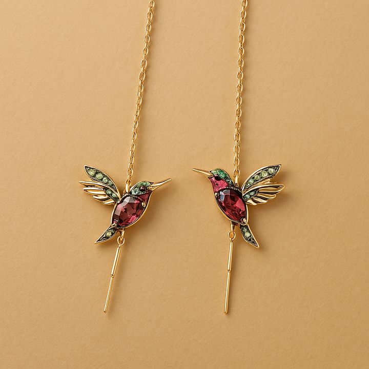 Gold Threader Earrings Emer with Hummingbird Motif