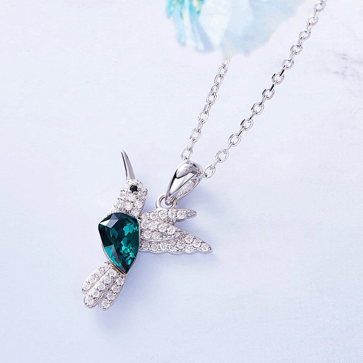 Silver Necklace Méadhbh with Hummingbird and Sapphire