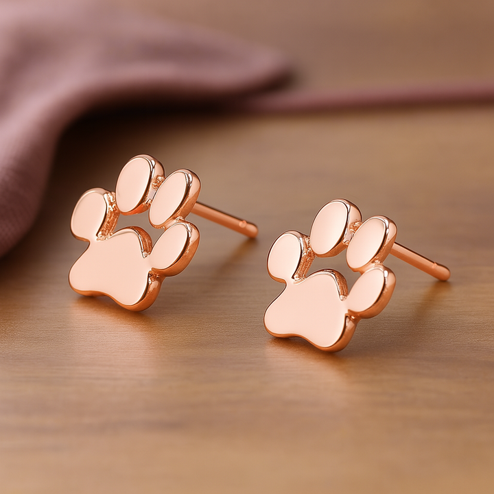 Rose Gold Stud Earrings Ailbhe with Paw Print