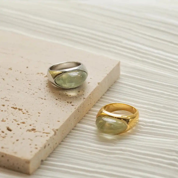 Silver & Gold Ring Muirne with Green Stone